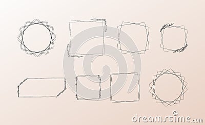 Floral doodle frames set. Hand drawn monochrome isolated vector Cartoon Illustration